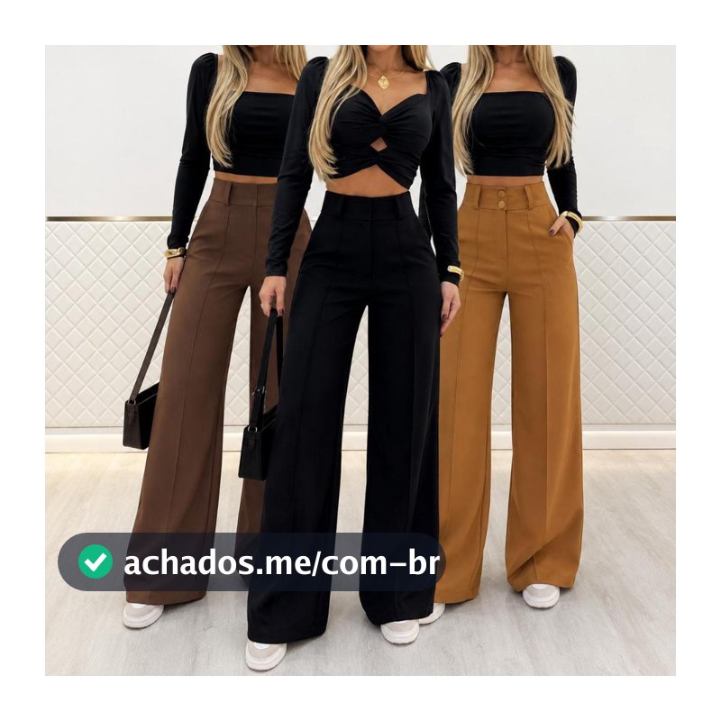 CALÇA PANTALONA  ALFAIATARIA FEMENINA 2 BOTONES LOOK CASUAL