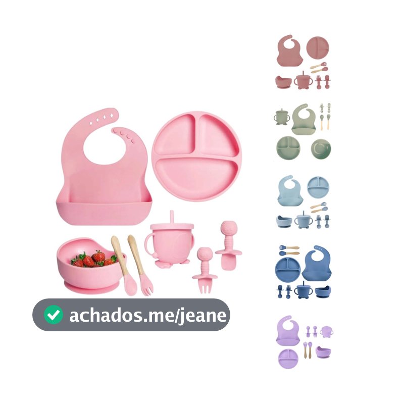 Kit Alimentação Bebê Infantil Refeição Silicone Papinha Cor Alimentar Pratinho Talher Introdução