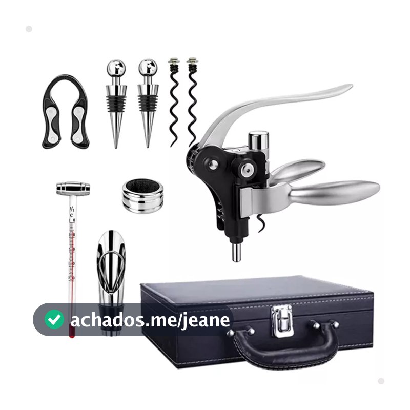 Kit Vinho Abridor Saca Rolhas Dosador Maleta Madeira 10 Pçs