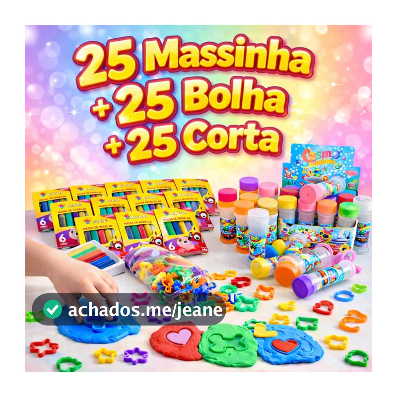Kit 25 Massinha de Modelar + 25 Bolha de Sabão + 25 Cortador Molde Kit Festa Lembrancinha Infantil