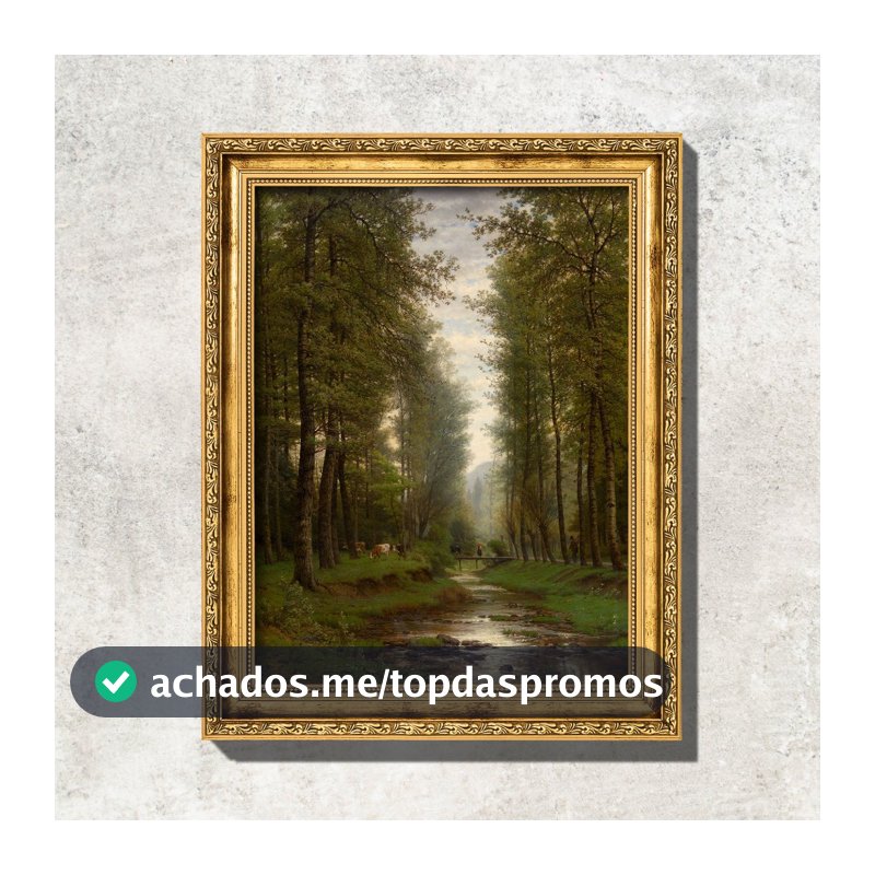 Quadro - Riacho na Floresta - Joseph Van Luppen - Moldura em Madeira