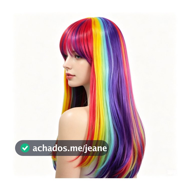 Peruca Longa Lisa Arco-Íris Colorida para Festas e Cosplay 60cm