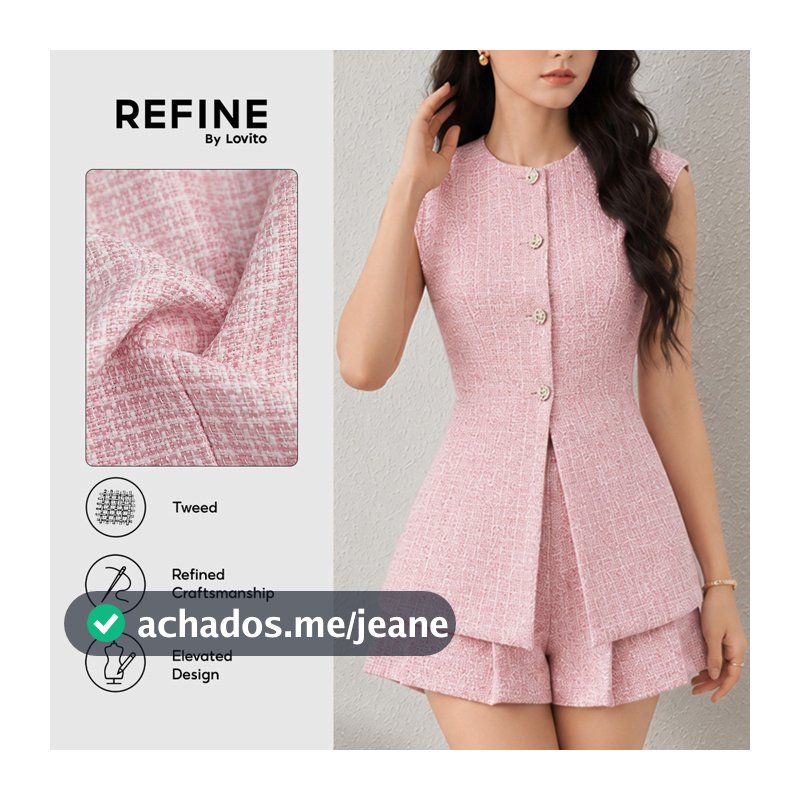 (Refine by Lovito) Tops ou Calças Elegantes Jacquard com Botão e Bolso Falso para Primavera/verão Rosa coletes Trabalho LR35E033