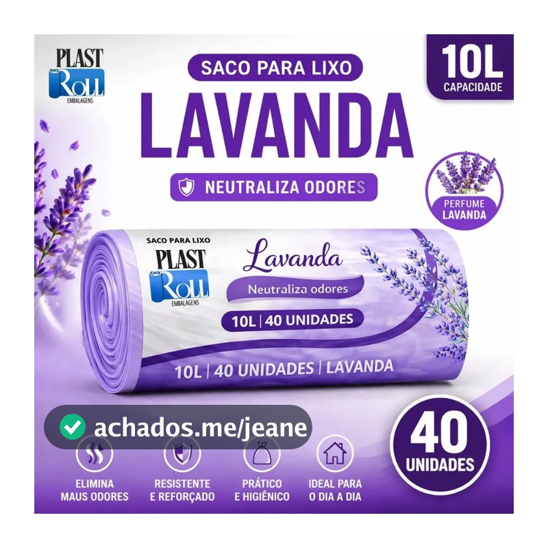 Saco Lixo Perfumado Pia e Banheiro Cozinha Lavanda 10L Multiuso Anti Odor