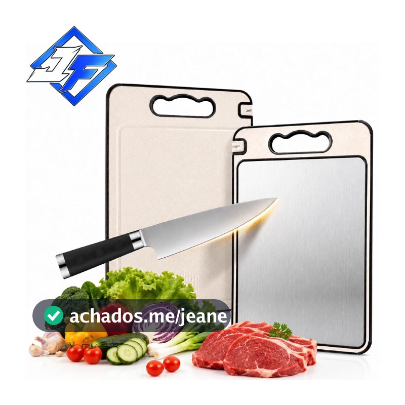 Tábua de Corte Dupla Face com Afiador 2 em 1 - Aço Inox e PP Antifungo, Prática e Higiênica