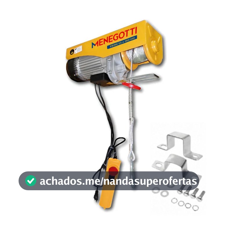 Guincho Elétrico Prime V2 150/300kg 650W Monofásico com Cabo de Aço e Botoeira