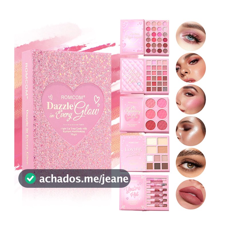Livro de Maquiagem Glitter Coração Rosa Kit Completo 5 em 1 Paleta de Maquiagem para Rosto Inteiro Presente