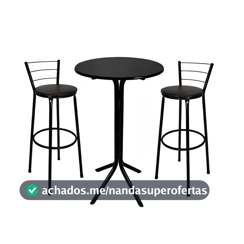 Mesa Bistrô Alta com 2 Banquetas, Ideal Cozinha Pequena, Área Gourmet, Resistente em Aço e MDP Direto de Fábrica