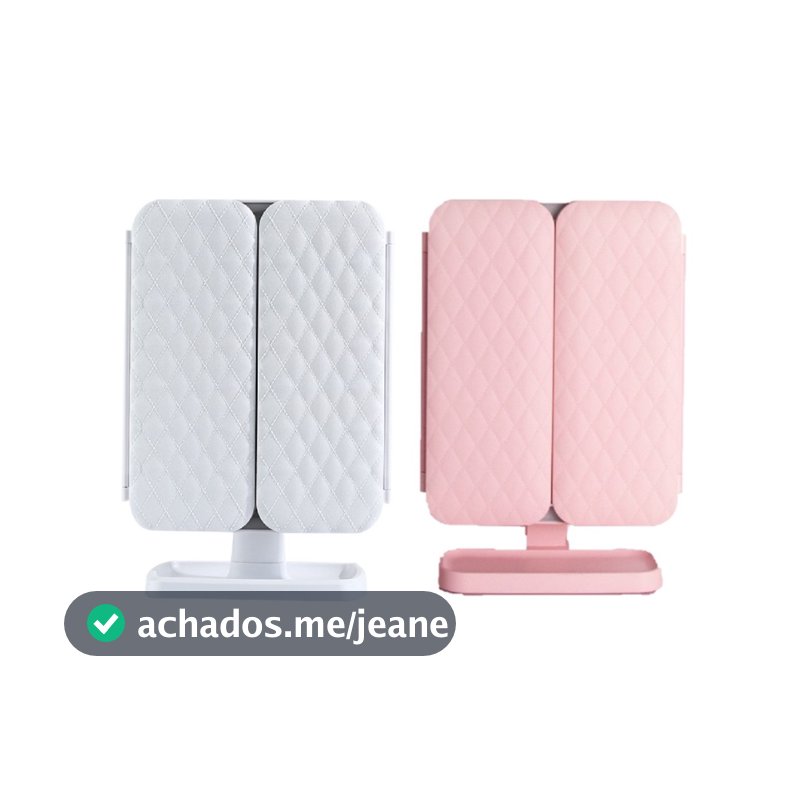 Espelho de maquiagem de mesa LED duas em um concha de três lados caixa de armazenamento dobrável Espelho de penteadeira