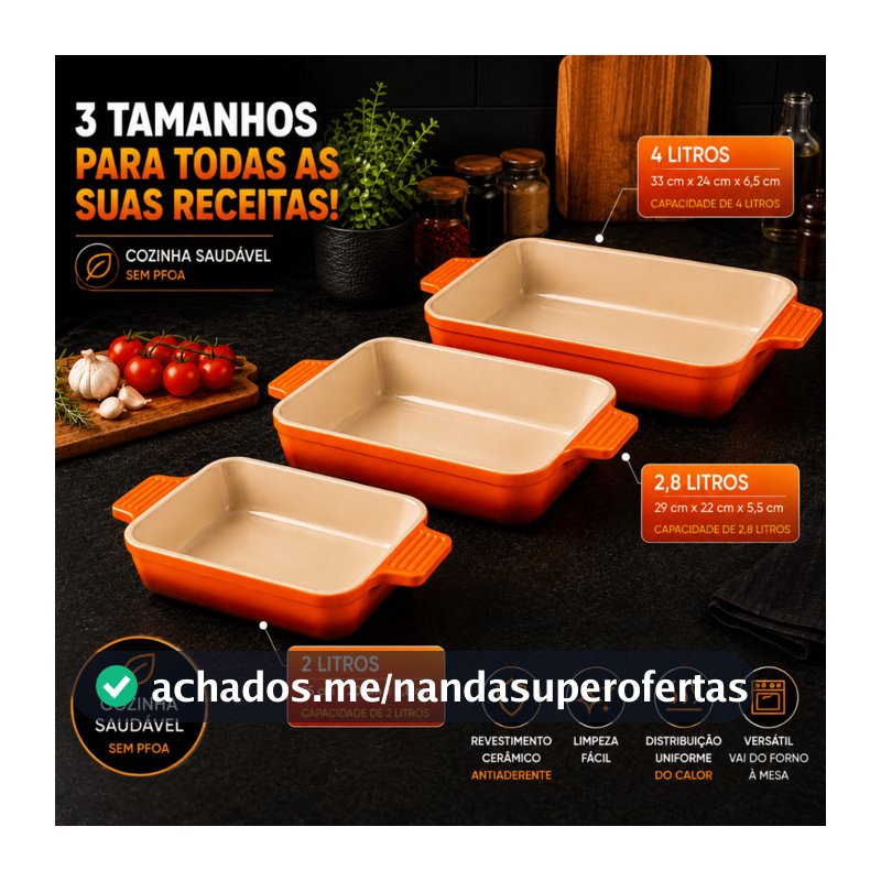 Forma Retangular Cerâmica Antiaderente p/ Forno 2L 2,8L ou 4L Assadeira c/ Alça Oferta Envio Rápido!