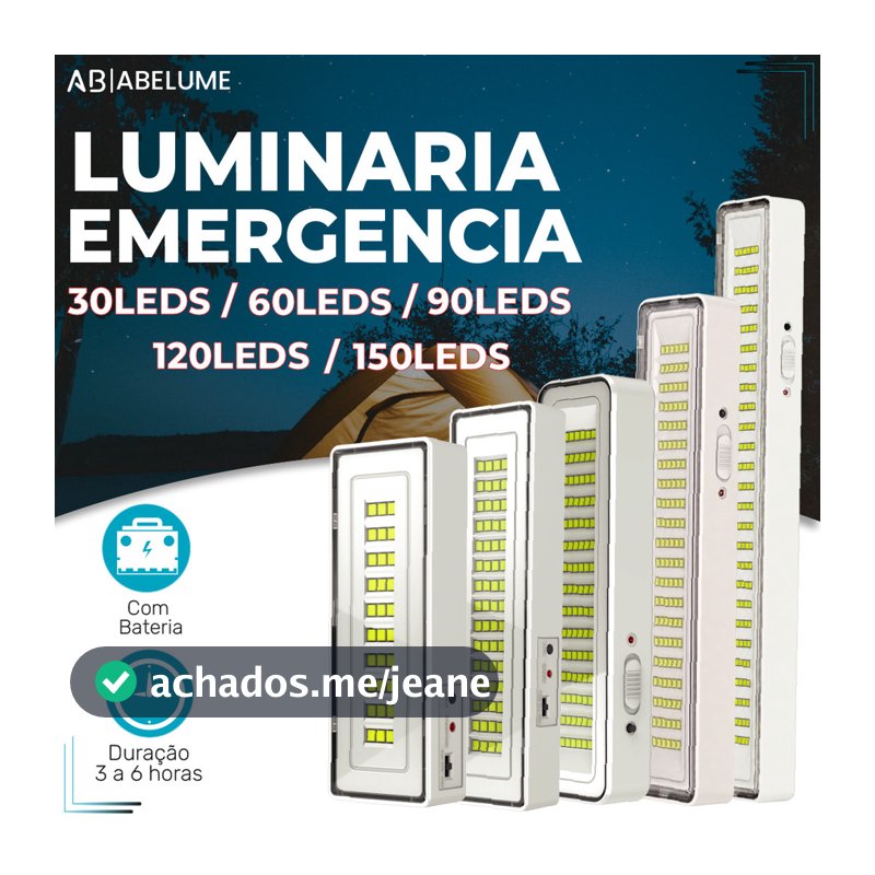 Luminária Emergência Lâmpada 150, 120, 90, 60 ou 30 Leds Recarregável Bivolt Luz Branca Fria