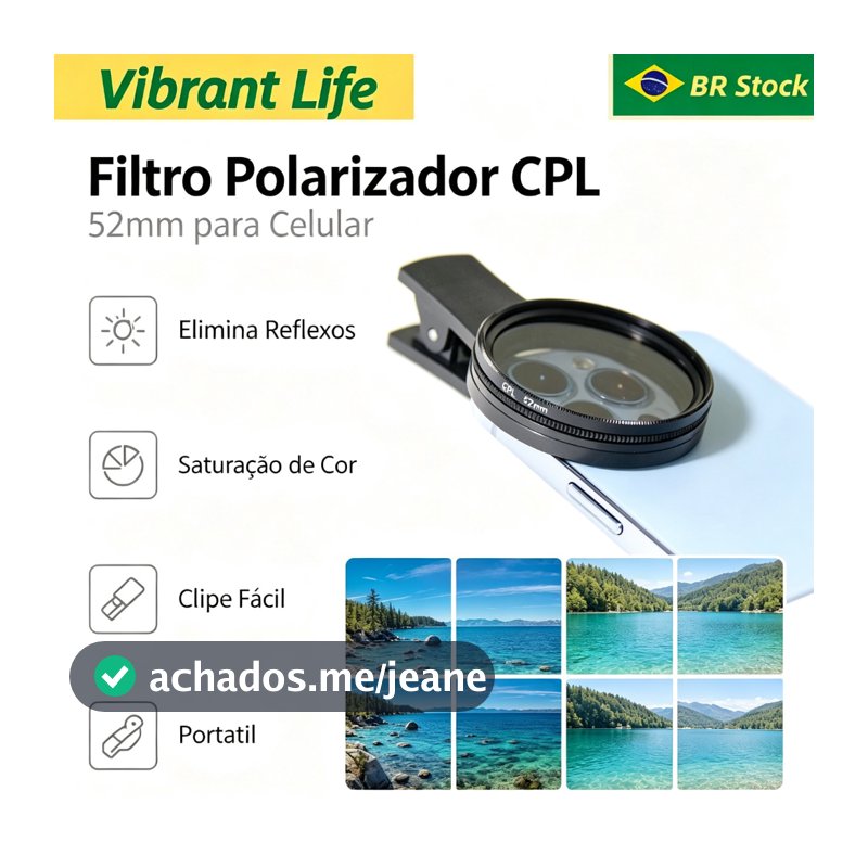 Kit 52mm Filtro Cpl Lente Polarizador Para Celular Clipe Anti Reflexo Com Estojo