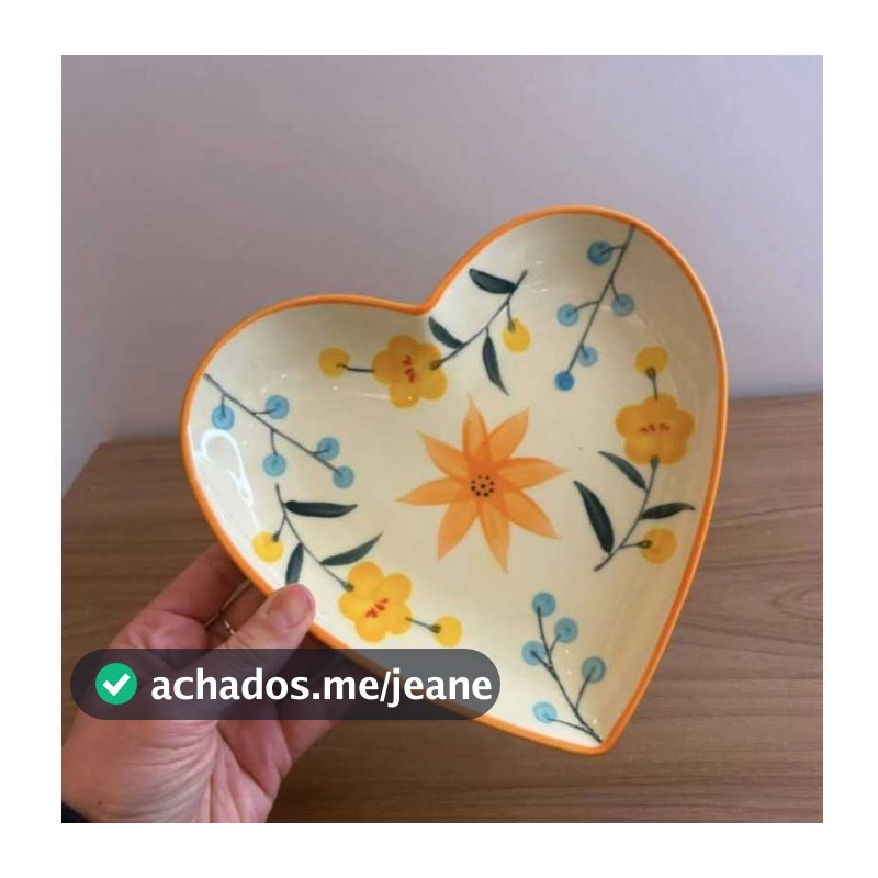 Prato Coração Cerâmica Mesa Posta floral decorativo doces sobremesas petiscos decoração