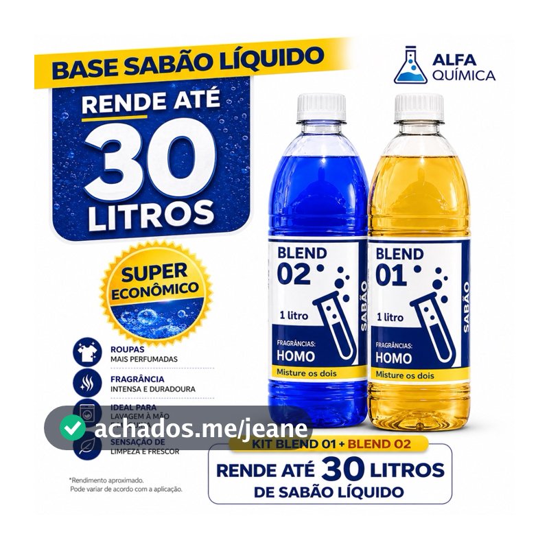 BASE SABÃO LIQUIDO AZUL FAZ 30L MOMO 2X1LT CONCENTRADO KIT BLEND