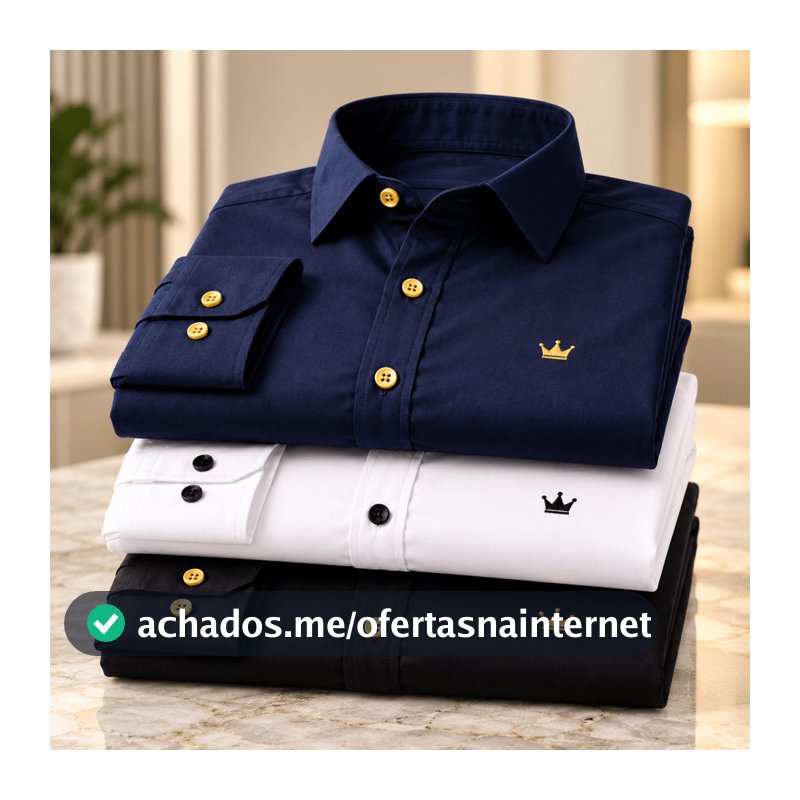Kit 3 Camisas Manga Comprida Masculina Festa Casual Tendencia Social