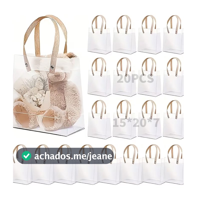 Kit 20 Bolsa Sacola Transparente Fosca C/ Alça 14x16 15x20 20x20 cm Para Presente E Lembrancinha
