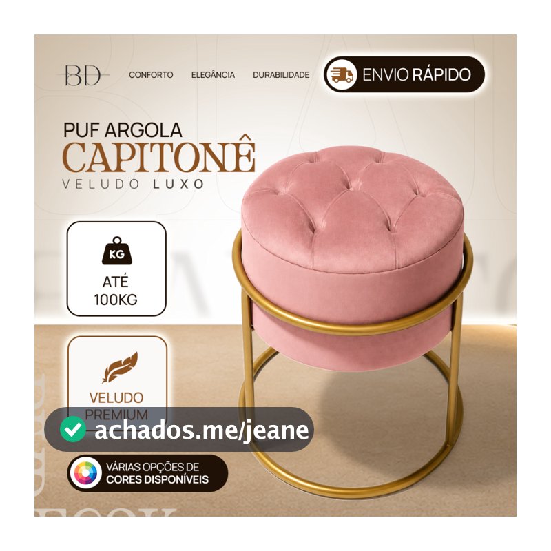 Puff capitone redondo tecido veludo Banqueta Moderna Sala Loja Mesa Jantar Penteadeira