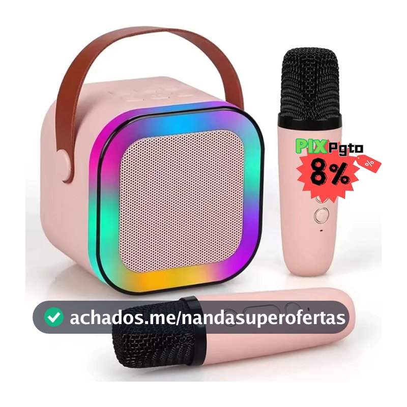 Infantil Caixa De Som C/ Microfones Criança Karaokê Brincadeiras em Família Bluetooth 5.0 Karaokê Luzes led