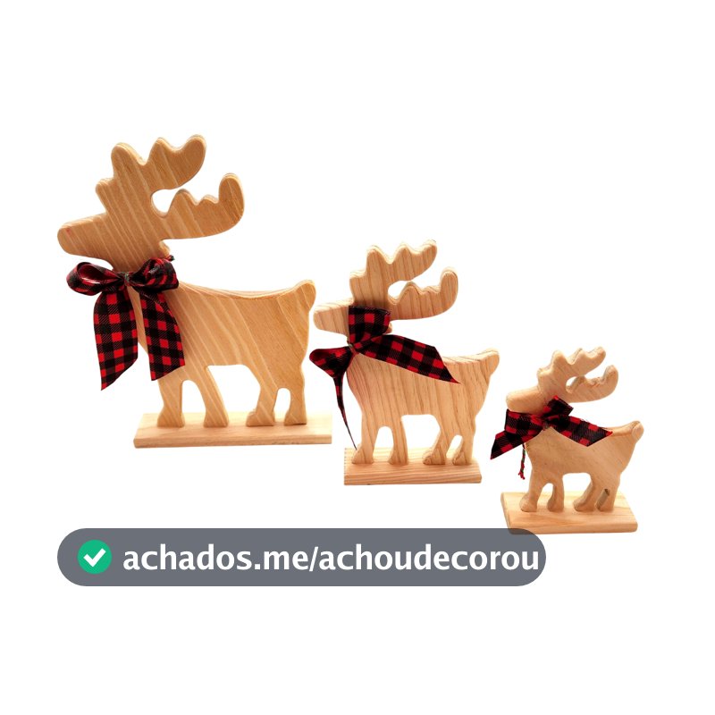 Trio Rena de Natal em Madeira Pinus – Decoração Natalina para Casa, Festa ou Lembrança