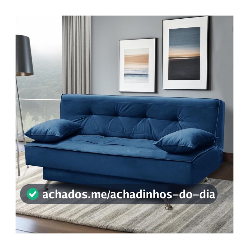 sofá cama 1,80m França Suede Azul Adonai Estofados