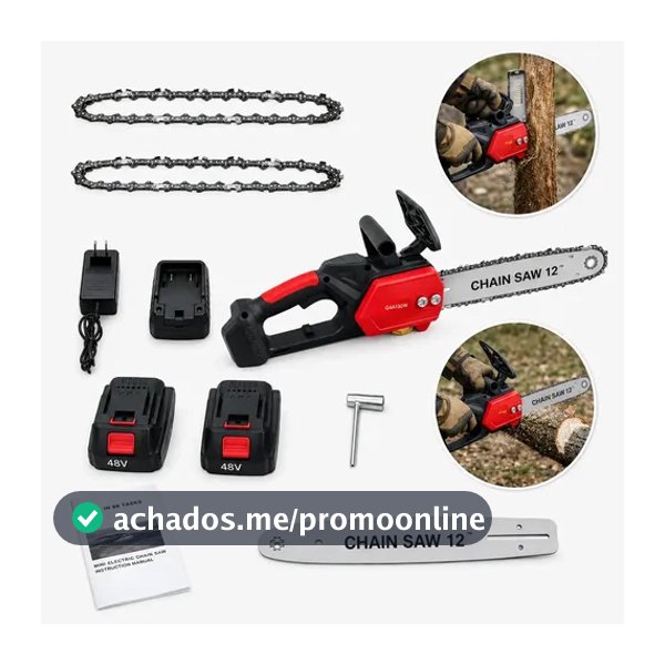 Moto Serra Elétrica 12 Polegadas 2 Baterias 48v Portátil Recarregável Profissional 12p Sem Fio Portátil Potente