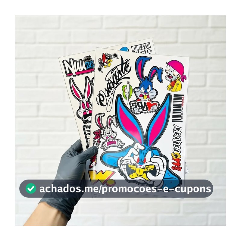 Kit 2 Cartelas Adesivos Coelho Grande 244 Moto Tanque Bike Carro Vinil 24x34cm