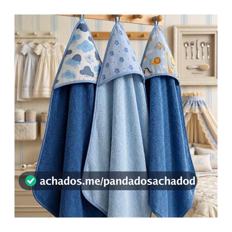 Kit 3 Toalhas Bebê Luxo Capuz Forrado Fralda 100% Algodão Dupla Face Estampadas
