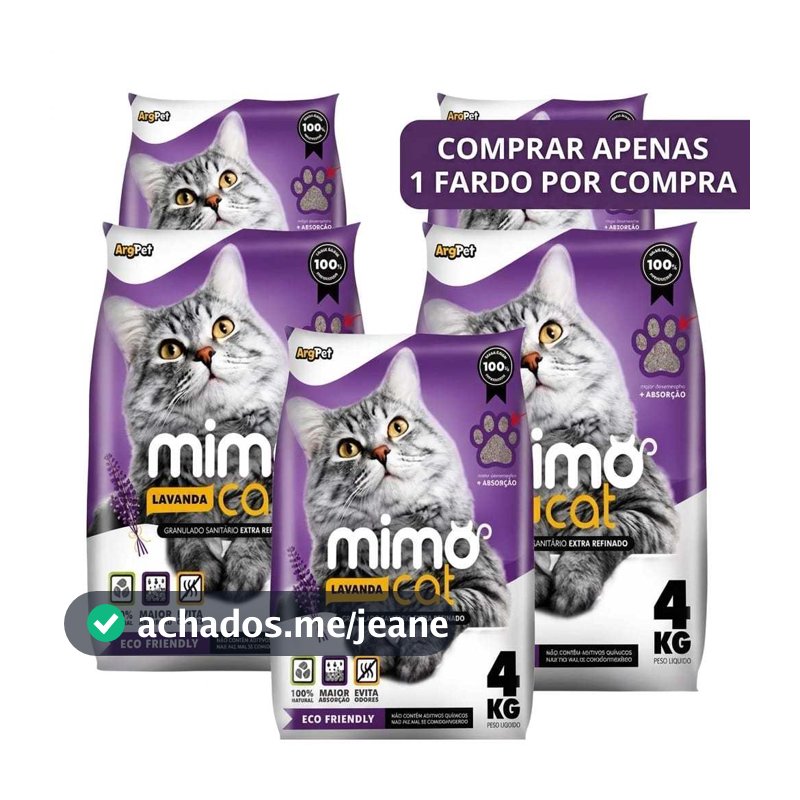 Kit 5 Pacotes Fardo Areia Higiênica Sanitária de Gato MimoCat Alta Absorção Forma Torrões