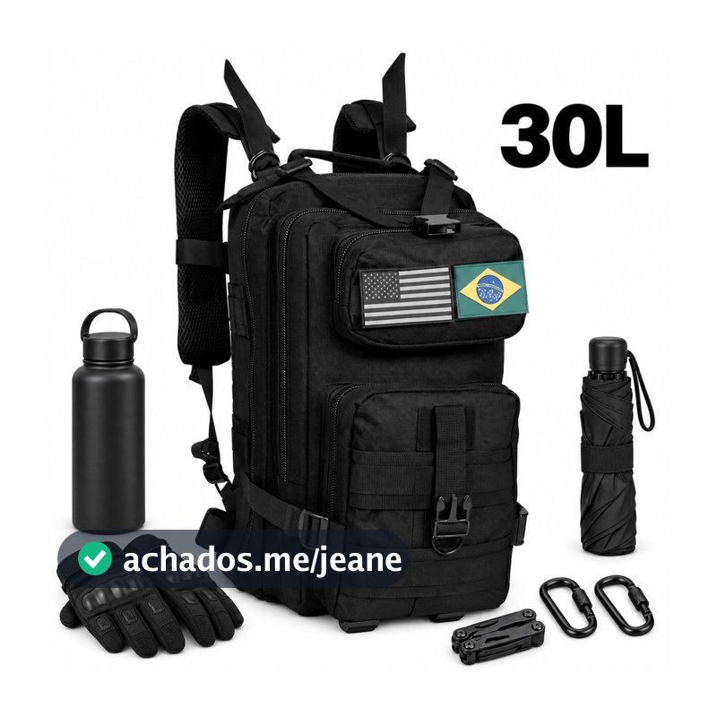 Mochila Tática 30L Grande Capacidade Multifuncional em Tecido 600D Resistente à Água para Camping e Trilha