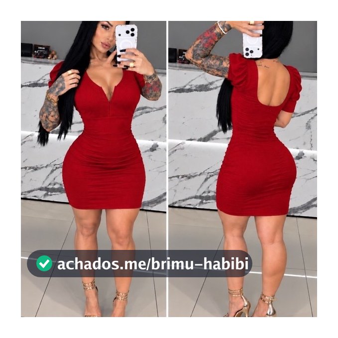 Vestido Feminino Ana Ruga Com Poderoso Aro de Metal Em V Valoriza o Decote Manga Princesa Bufante