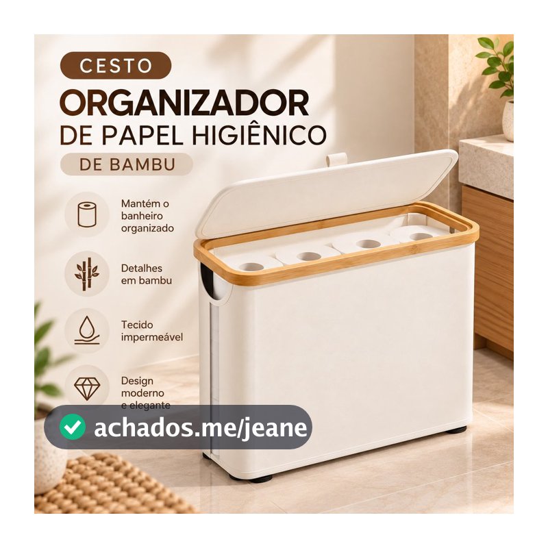 Organizador de Papel Higiênico De Bambu com Tampa Cesto para Banheiro Multiuso