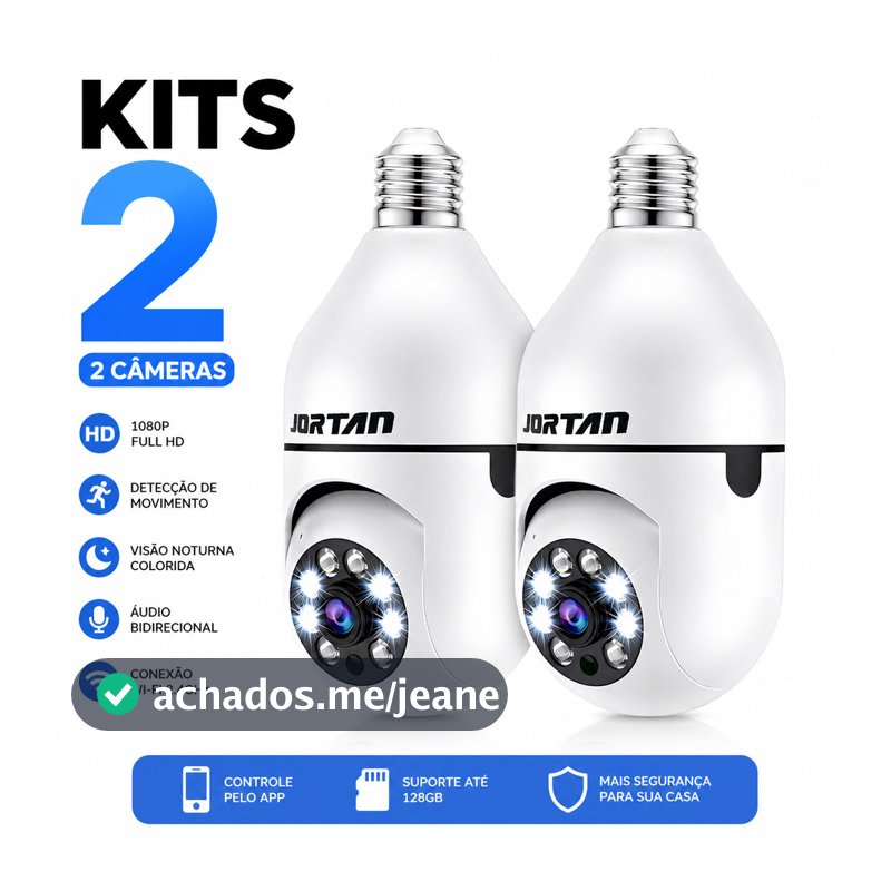 Kit 2 Câmera Segurança WiFi Lâmpada E27 1080P Visão Noturna Áudio Bidirecional