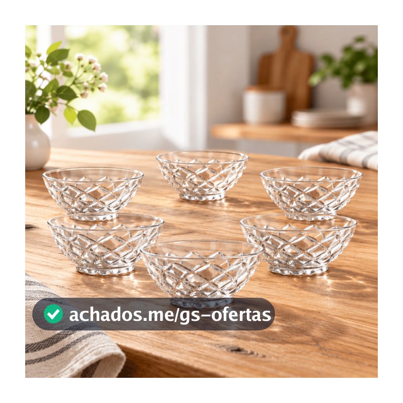 Jogo 6 Taças Tigelas De Sobremesa Vidro Estilo Colmeia 165ml Potes Para Sorvete Pudim Doce