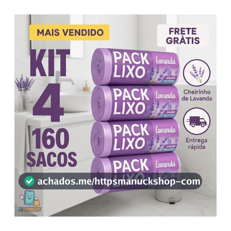 Kit 4 Sacos de Lixo Perfumados Lavanda  10 Litros 160 Sacos Pia e Banheiro 34x38cm Neutraliza Odores