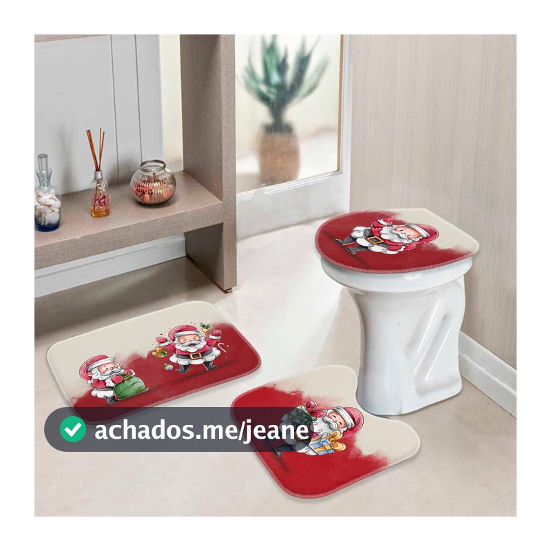 Jogo Tapetes de Natal para Banheiro 3 Peças Feliz Natal Premium