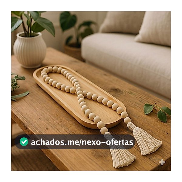 Kit bandeja oval bambu decorativa mesa moderna e elegante com colar boho 104cm