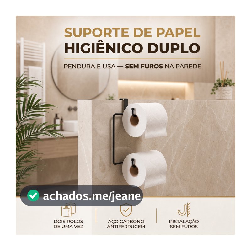 Suporte Duplo Porta Papel Higiênico Sem Furo Encaixe Caixa Acoplada Resistente Papeleira Luxo