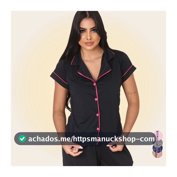 Pijama Feminino Americano Botão Funcional Golinha Manga Curta Amamentação Pós Cirúrgico Blogueirinha