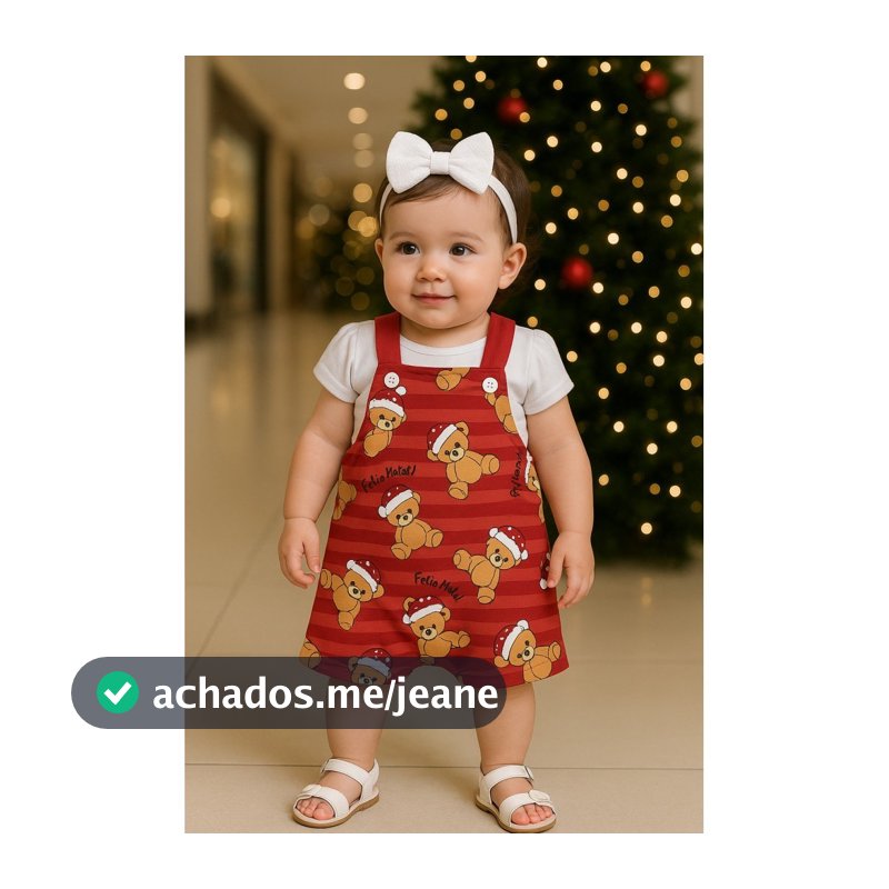 Conjunto Jardineira Bebê Unissex Suedine Natal Ursinhos Verão