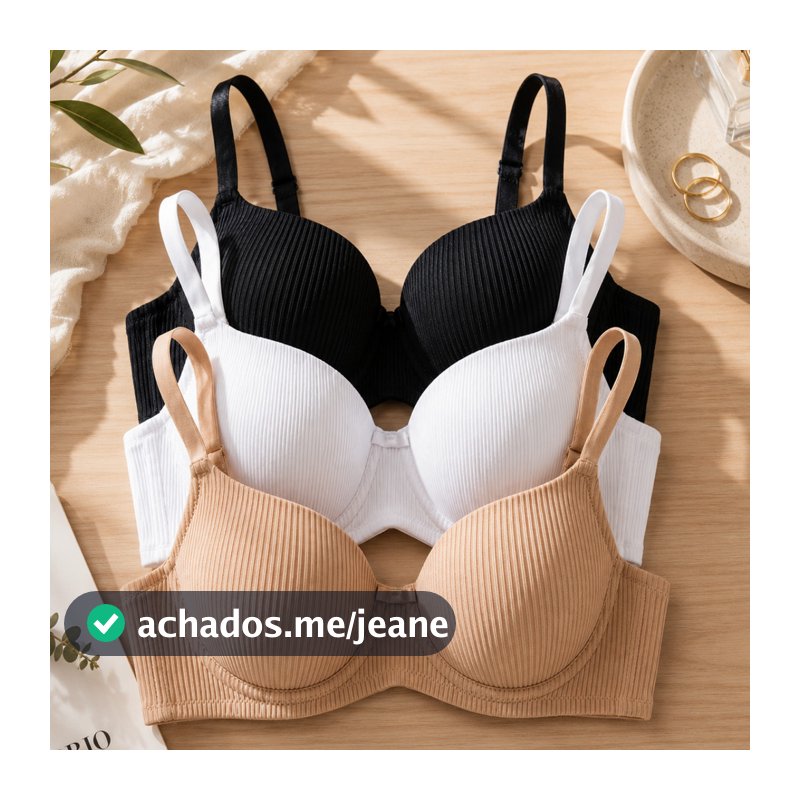 Kit Até 3 Sutiãs Canelados Com Bojo Confortável Sustentação Feminino Alças Reguláveis Solteirinho