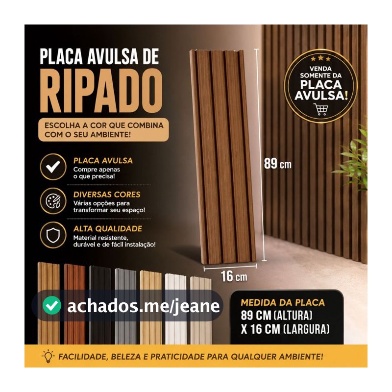 Painel WPC Ripado 1 Unidade (Placa Avulsa) 89x16cm - Revestimento Decorativo Parede Sala Quarto