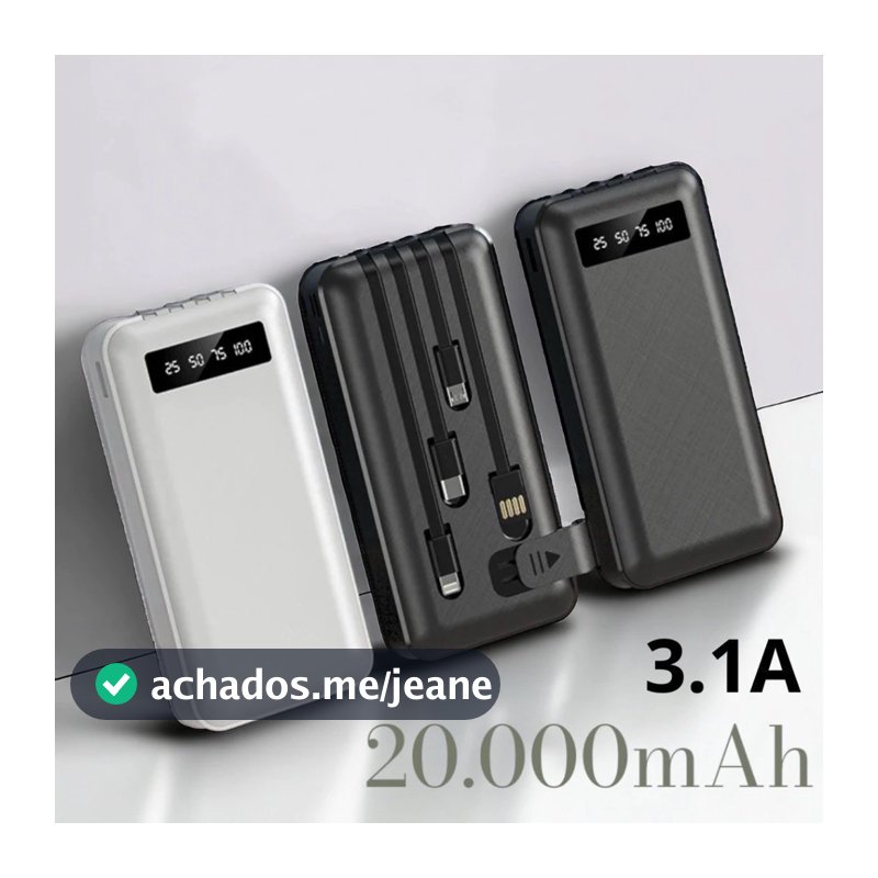 Carregador Power Bank Portátil 20000mah Universal Saida 4 Cabos