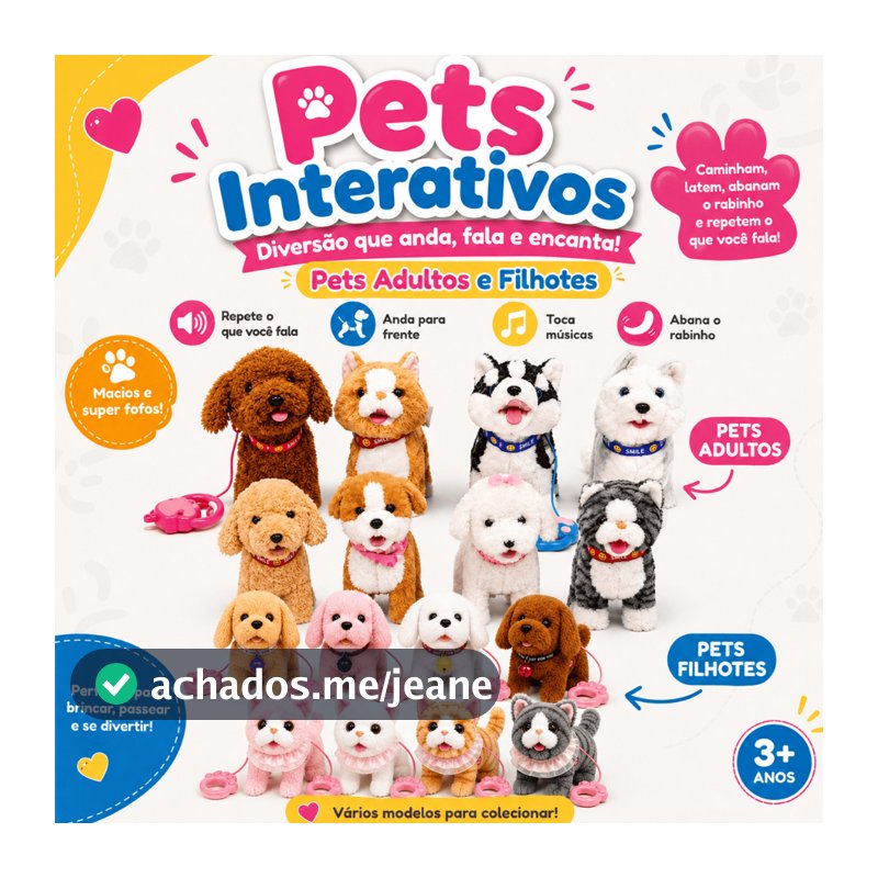 Pelucia Pet Cachorrinho e Gatinho ou Filhotes que Andam Late Lambe Abana o Rabo Fala Toca Musica Filhotinhos