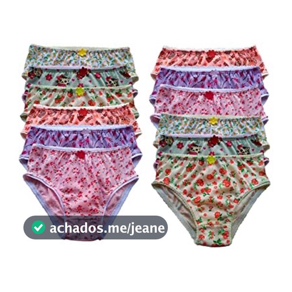 Kit 10 Calcinhas Infantil 100% Algodão Premium Menina 2 a 12 Anos Costura Tripla