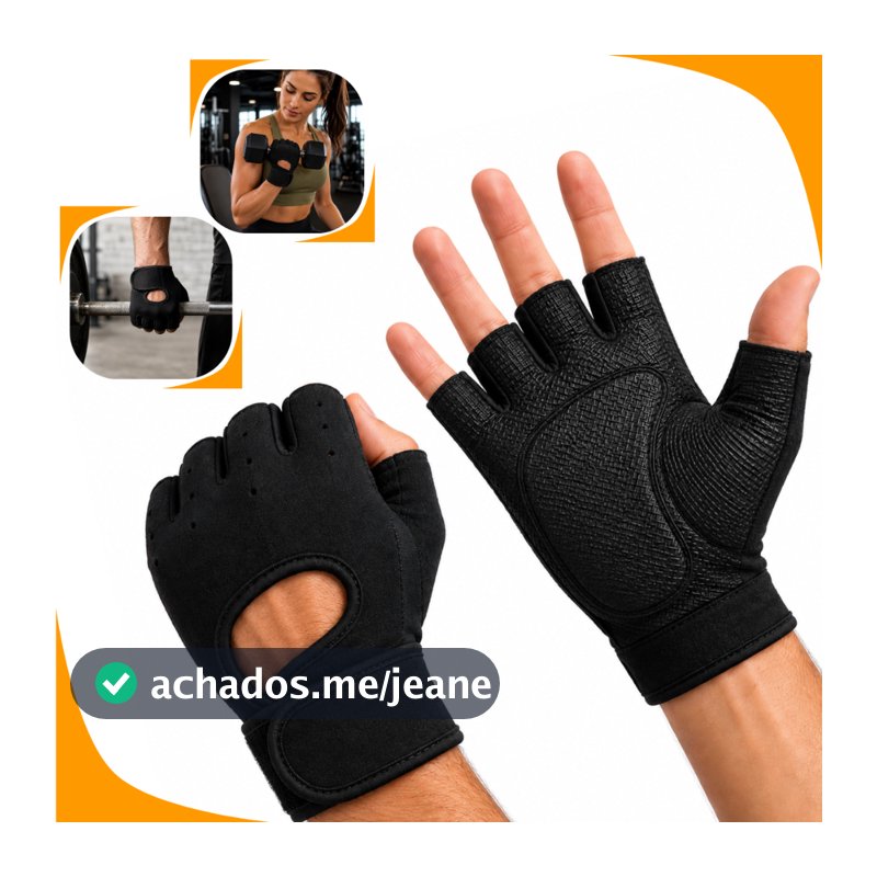 Luva Academia Musculação Treino Crossfit Unissex Antiderrapante Ajustável Protetor Palma Da Mão Grip Fitness Preto