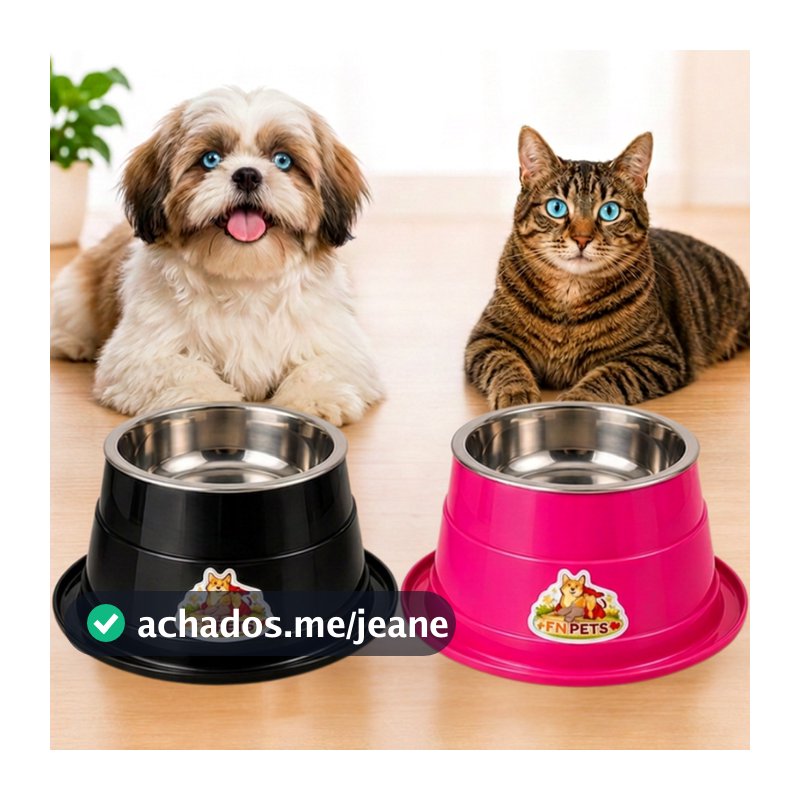Comedouro Bebedouro Anti-Formigas 300ml Inox FN Pets Cães e Gatos | Base com Água cachorro e gato