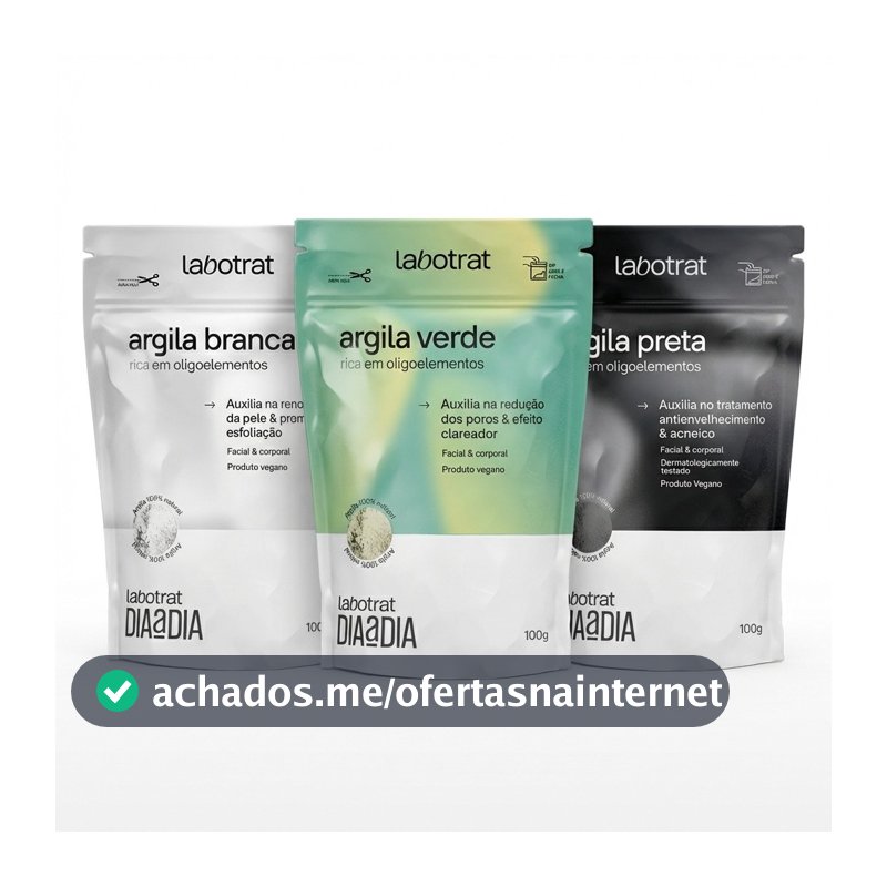Kit 3 Argilas Mascara Facial Skin Care Preta Antiacne + Argila Branca Esfoliante + Argila Verde Controle Oliosidade