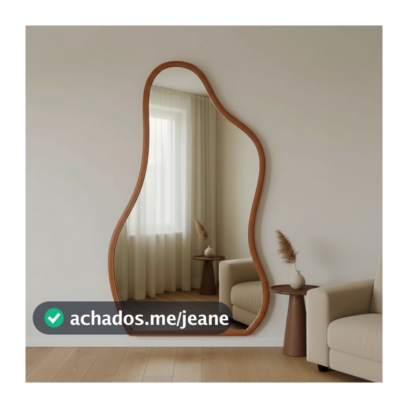 Espelho Orgânico 80x50 Flame Com Couro de Luxo Para Decoração Quarto Salas Salão de Beleza