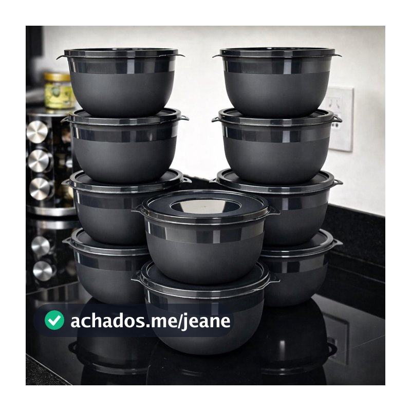 Kit 10 Bowl Preto 1300ml com Tampa Potes GL MIX - Reforçados Cozinha Alimentos e Marmitas Congelador