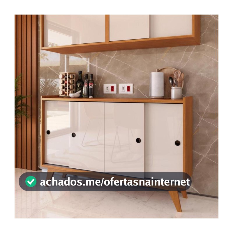 Aparador de Sala Moderno 4 Portas de Correr com Pés Madeira Maciça Balcão de Cozinha com Portas Deslizantes